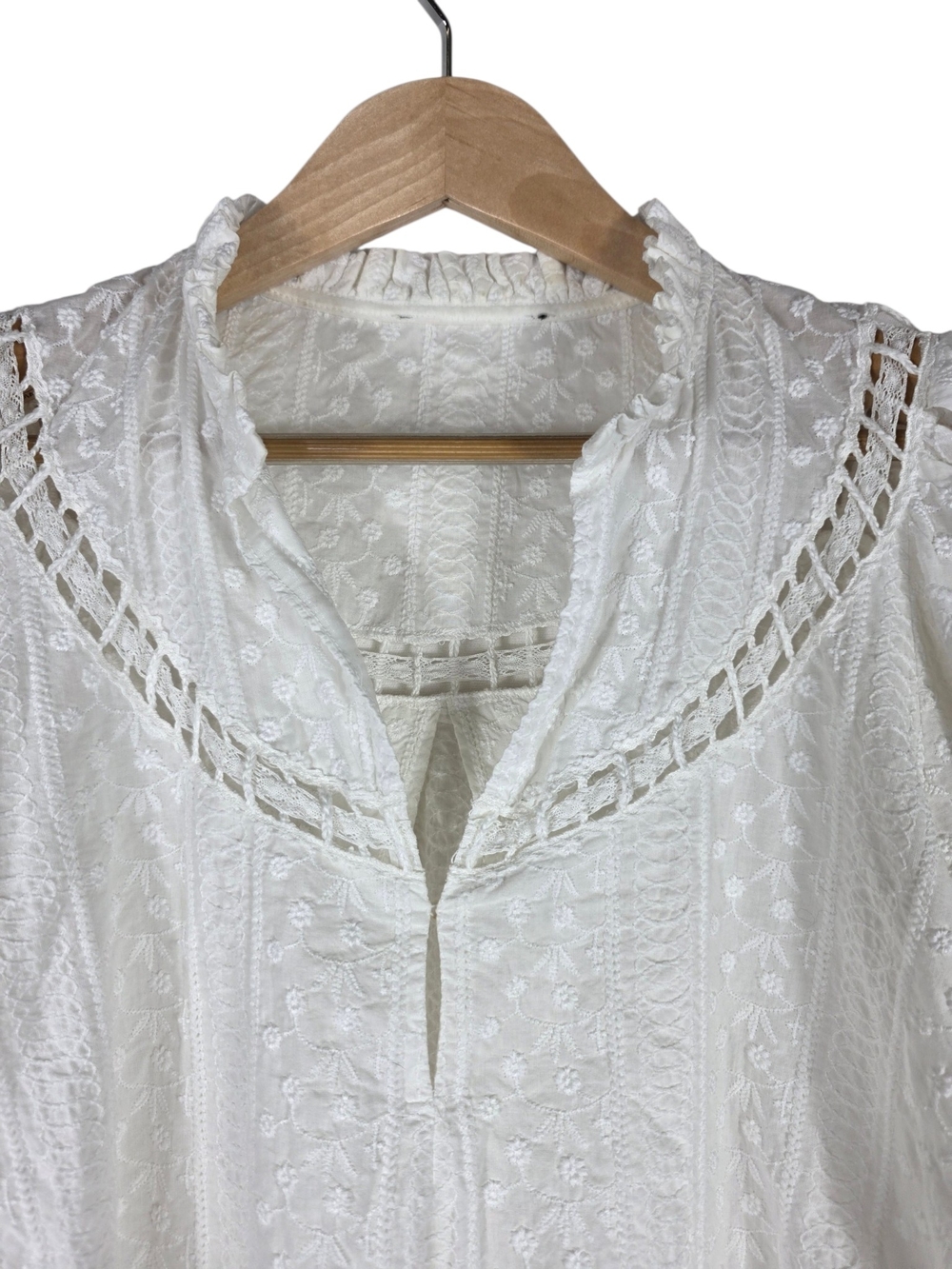 Maje White Embroidered Lace Blouse with Puff Sleeves - Picture 4 of 15